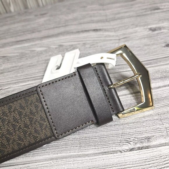 MICHAEL KORS MK Signature Logo Brown Elastic Belt w/Gold Buckle - Women\'s Size S